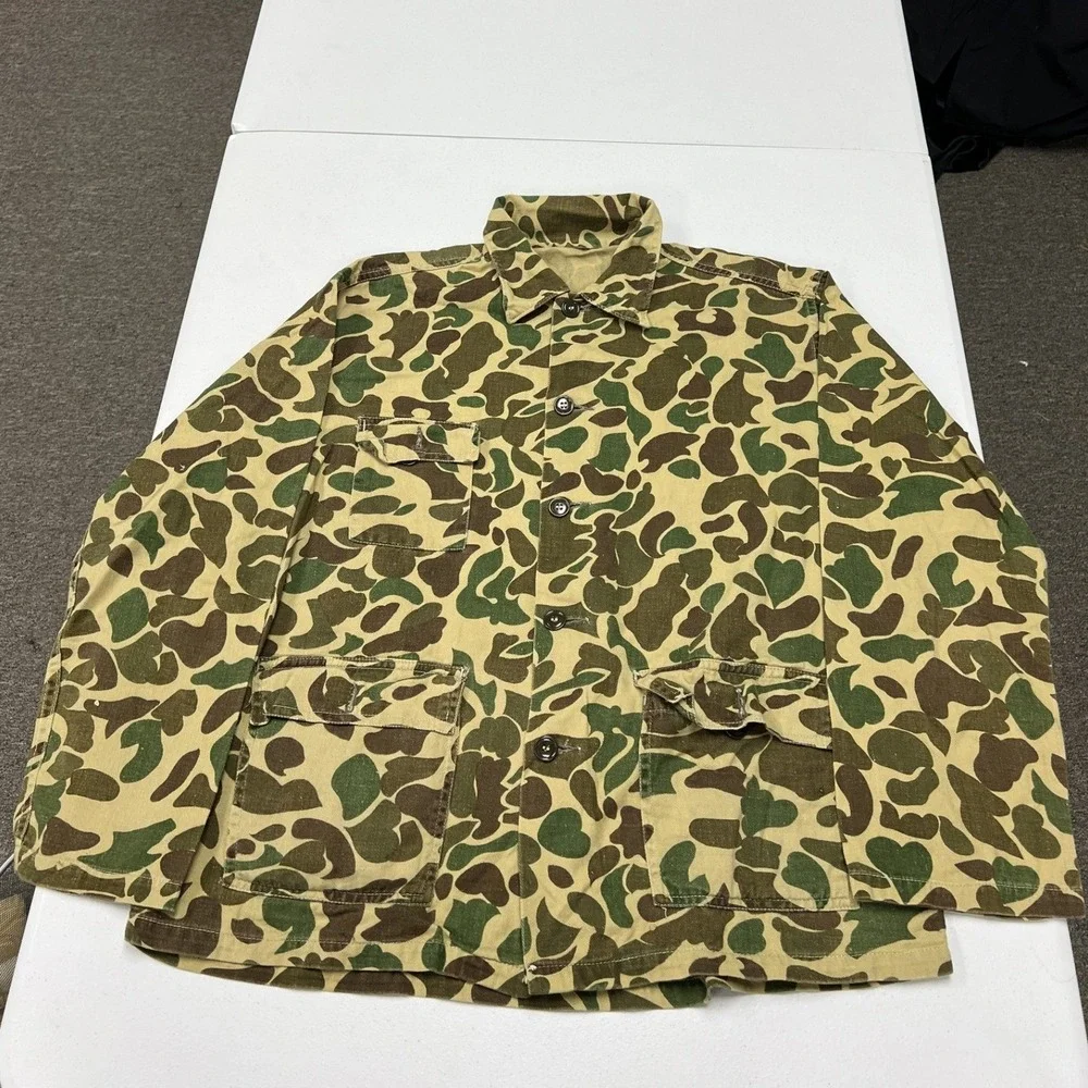 80s Camo Field Jacket Mens L Green Duck Hunter Frog Skin Chore Coat